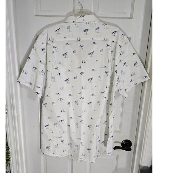 Big & Tall Sonoma White Beach‎ Print Cotton Blend Button-Down Shirt 2XB - Picture 4 of 12